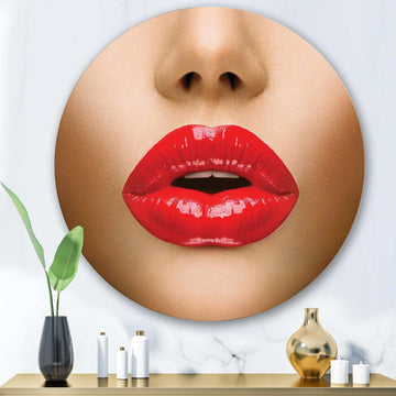 Sexy Lips Beautiful Make-Up Close-Up Kiss - People Metal Circle Wall Art